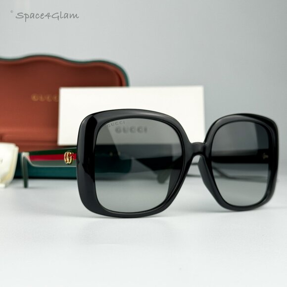 NEW Gucci GG0714SA 001 Black Green Grey Grad Oversized Square Women Sunglasses - Picture 1 of 6